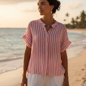 FELICITE short sleeve cotton tencel lightweight striped boxy top size 3